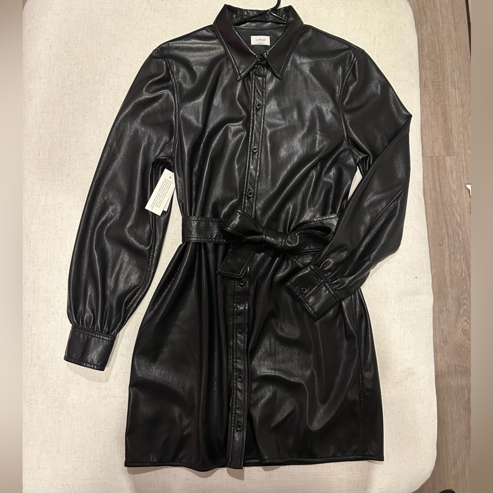 NWT Aritzia Wilfred Caroline Black Faux Leather dress